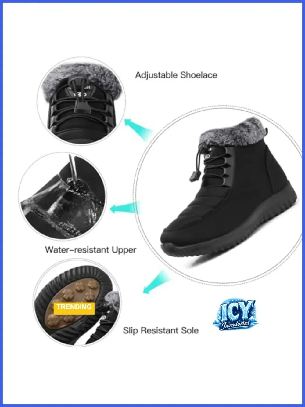 Warm Faux Fur Lined Winter Snow Boots for Women Water Resistant Slip On Zipper